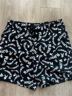 PLAYBOY Black and White Logo Swim Trunks